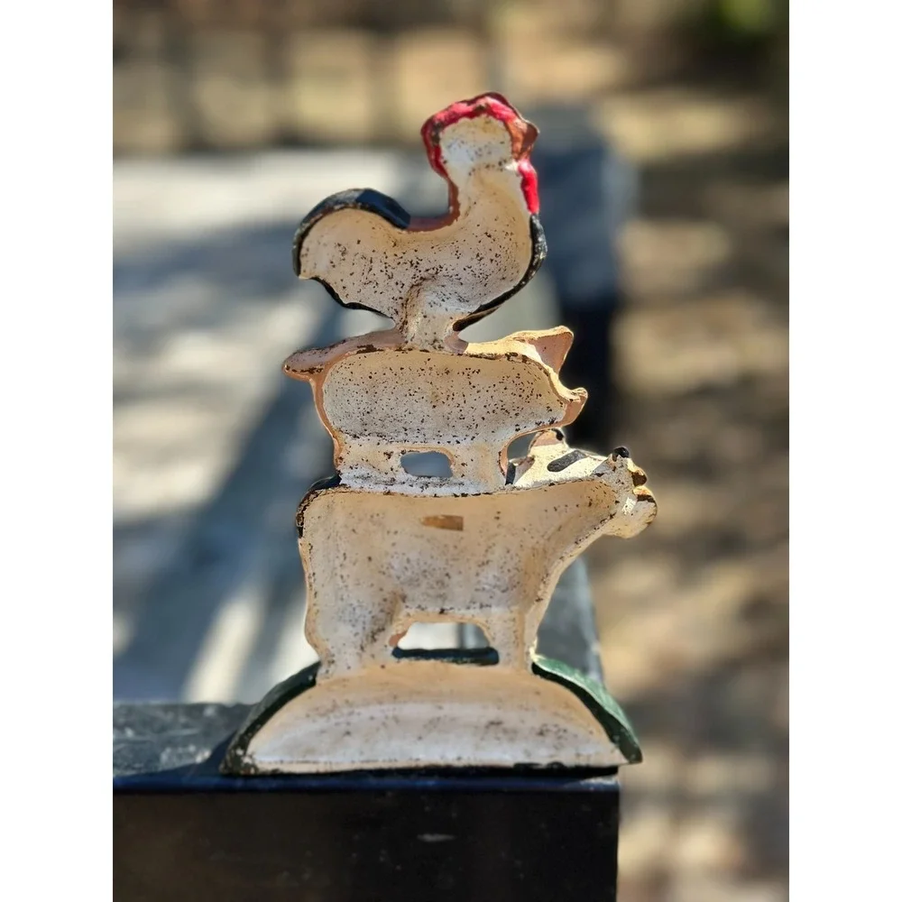 Vintage Cast Iron Stacked Farm Animals Figurine Rooster Pig Cow Farmhouse Decor‎ - Picture 4 of 7